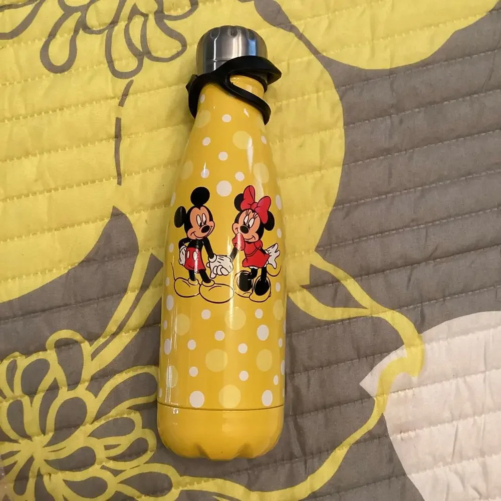 NWOT Disney Parks Mickey and Minnie Mouse Yellow Stainless Steel Water Bottle